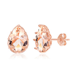 Sterling Silver Eight-Prong Pear-Shaped Morganite CZ Stud Earrings - Rose Gold Plated Sterling Silver Eight-Prong Pear-Shaped Morganite CZ Stud Earrings - Rose Gold Plated