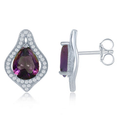 Sterling Silver Large Teardrop Simulated Rainbow with CZ Border Earrings Sterling Silver Large Teardrop Simulated Rainbow with CZ Border Earrings