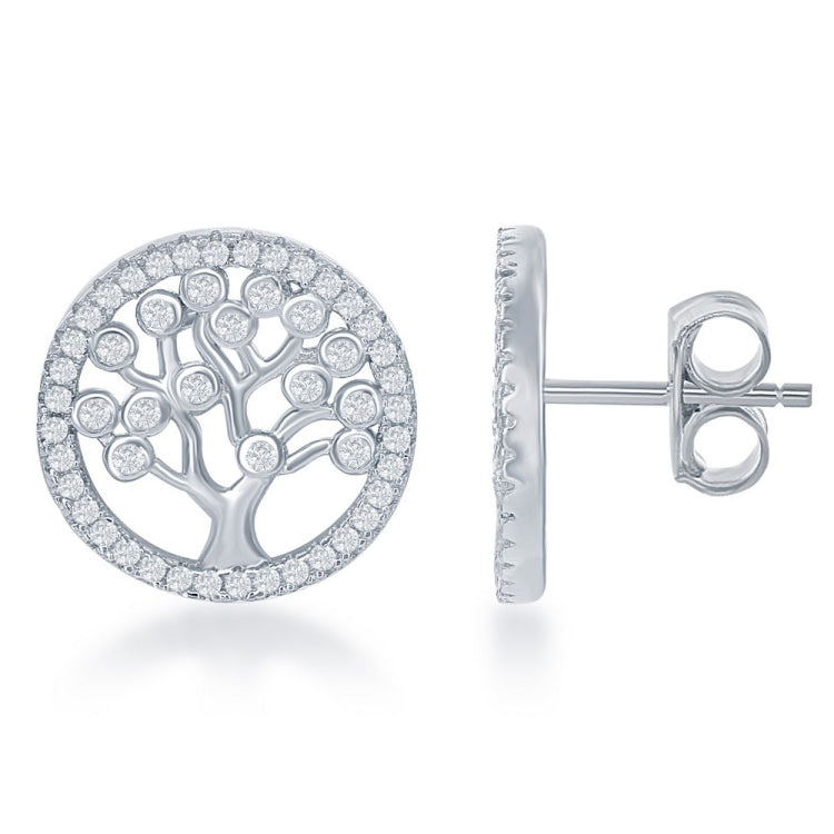 Sterling Silver CZ Round Tree  Earrings Sterling Silver CZ Round Tree  Earrings