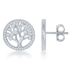 Sterling Silver CZ Round Tree  Earrings Sterling Silver CZ Round Tree  Earrings