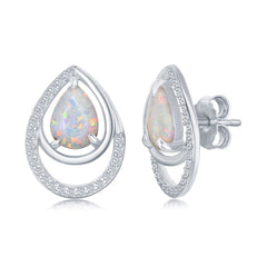 Sterling Silver CZ Double Pear-Shaped White Opal Earrings Sterling Silver CZ Double Pear-Shaped White Opal Earrings