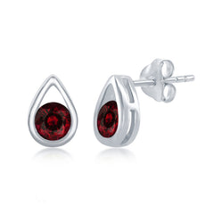 Sterling Silver Open Pearshaped Round Garnet Stud Earrings Sterling Silver Open Pearshaped Round Garnet Stud Earrings