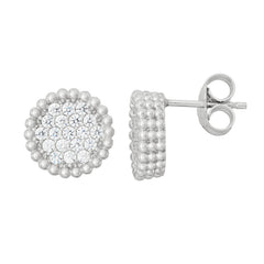 Sterling Silver Small Round CZ with Beaded Border Stud Earrings Sterling Silver Small Round CZ with Beaded Border Stud Earrings