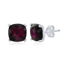 Sterling Silver 'October Birthstone' Square Created  Rhodolite Stud Earrings Sterling Silver 'October Birthstone' Square Created  Rhodolite Stud Earrings