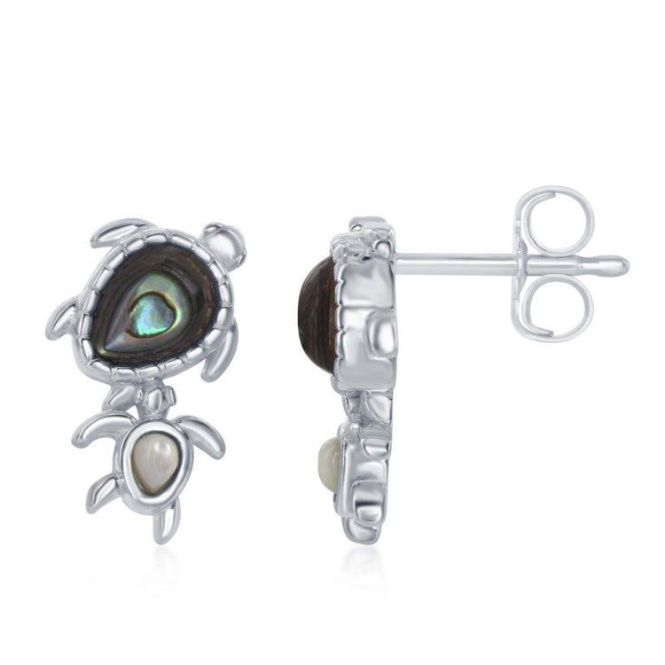 Sterling Silver Abalone Turtle with MOP Baby Turtle Stud Earrings Sterling Silver Abalone Turtle with MOP Baby Turtle Stud Earrings