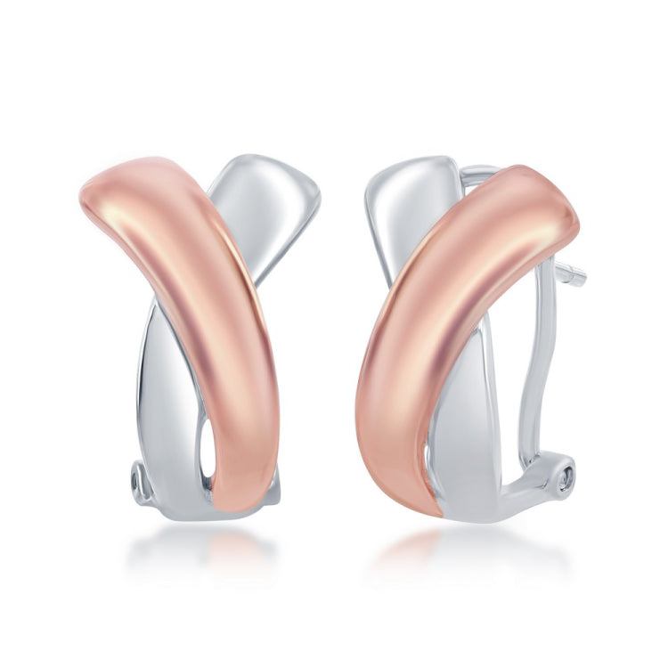 Sterling Silver Two-Tone Rose Gold Plated Awareness Ribbon Earrings Sterling Silver Two-Tone Rose Gold Plated Awareness Ribbon Earrings