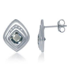 Sterling Silver White Topaz and Square Blue Topaz Earrings Sterling Silver White Topaz and Square Blue Topaz Earrings