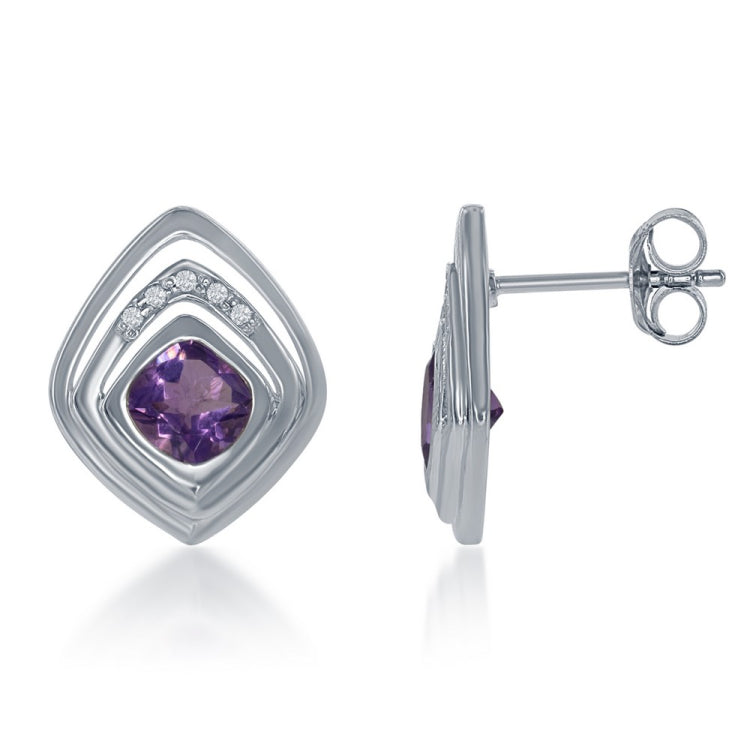 Sterling Silver .45ct White Topaz and 3.437 ct Square Amethyst Earrings Sterling Silver .45ct White Topaz and 3.437 ct Square Amethyst Earrings