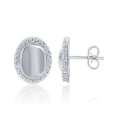 Sterling Silver Oval Beaded Border Stud Earrings Sterling Silver Oval Beaded Border Stud Earrings