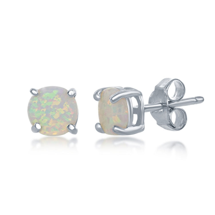 Sterling Silver 6mm White Opal Round Stud Earrings Sterling Silver 6mm White Opal Round Stud Earrings