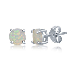 Sterling Silver 6mm White Opal Round Stud Earrings Sterling Silver 6mm White Opal Round Stud Earrings