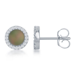 Sterling Silver CZ Abalone Round Stud Earrings Sterling Silver CZ Abalone Round Stud Earrings