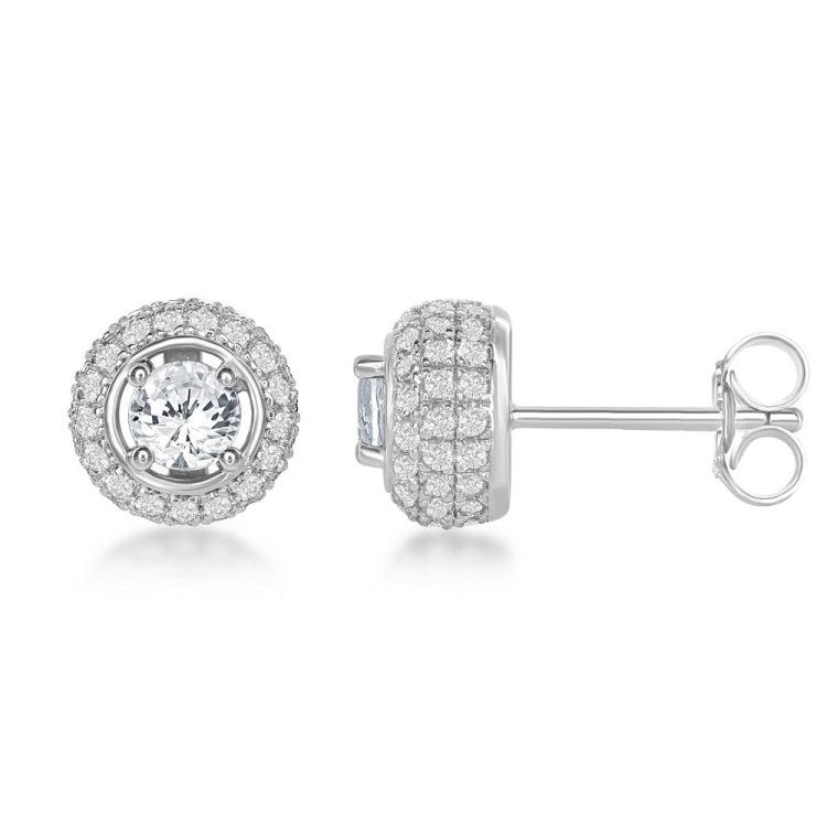 Sterling Silver 4mm Round White Topaz Surrounded by White Topaz Stud 1.81cttw Earrings Sterling Silver 4mm Round White Topaz Surrounded by White Topaz Stud 1.81cttw Earrings