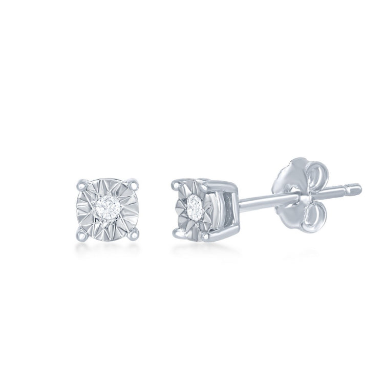 Sterling Silver 0.5tcw Center Diamond Accent 4MM Stud Earrings Sterling Silver 0.5tcw Center Diamond Accent 4MM Stud Earrings