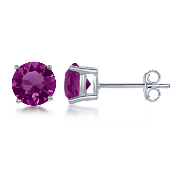 Sterling Silver 6MM Amethyst "February" Swarovski Element Earrings Sterling Silver 6MM Amethyst "February" Swarovski Element Earrings