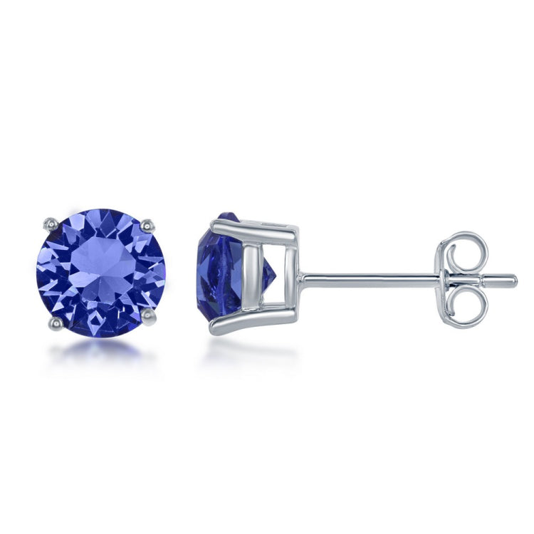 Sterling Silver 6MM Sapphire "September" Swarovski Element Earrings Sterling Silver 6MM Sapphire "September" Swarovski Element Earrings