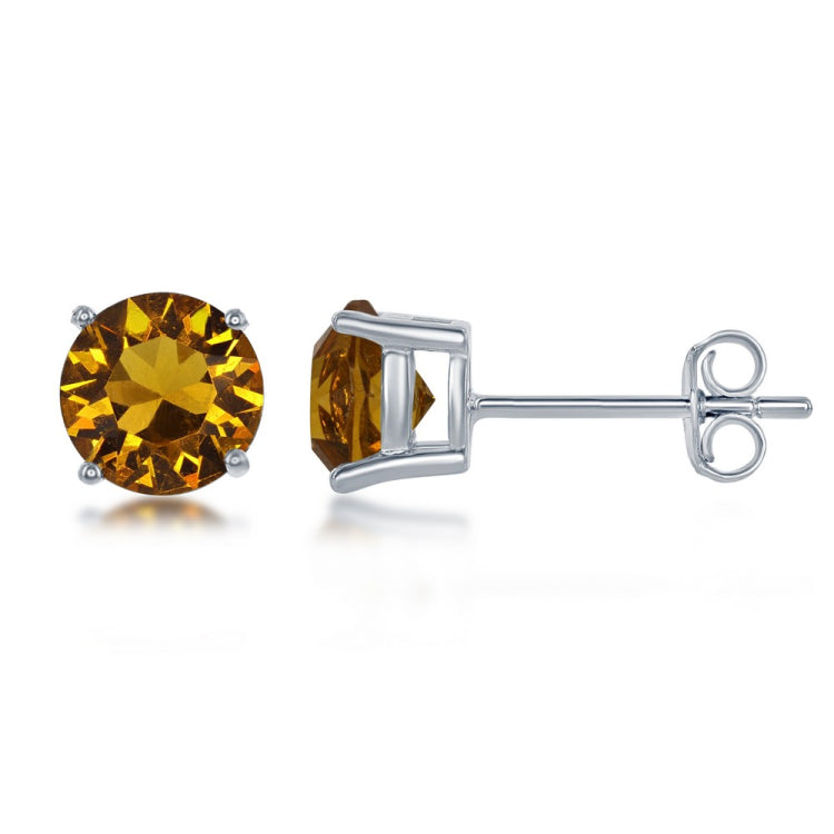 Sterling Silver 6MM Topaz "November" Swarovski Element Earrings Sterling Silver 6MM Topaz "November" Swarovski Element Earrings