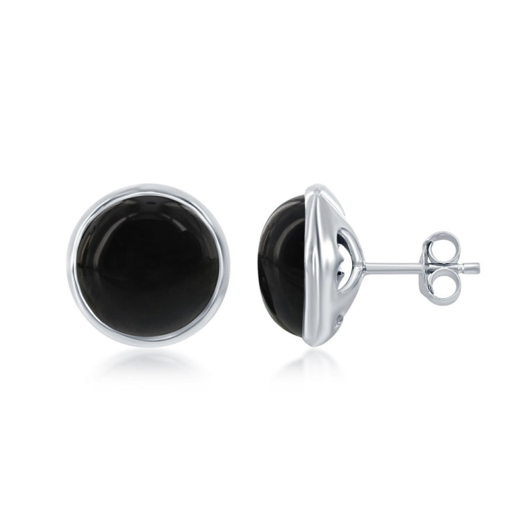 Sterling Silver Round Onyx Bezel Set Stud Earrings Sterling Silver Round Onyx Bezel Set Stud Earrings