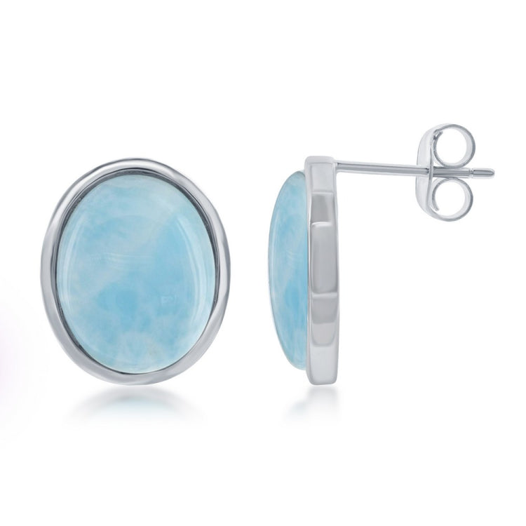 Sterling Silver Oval Larimar Stud Earrings Sterling Silver Oval Larimar Stud Earrings