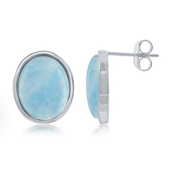 Sterling Silver Oval Larimar Stud Earrings Sterling Silver Oval Larimar Stud Earrings