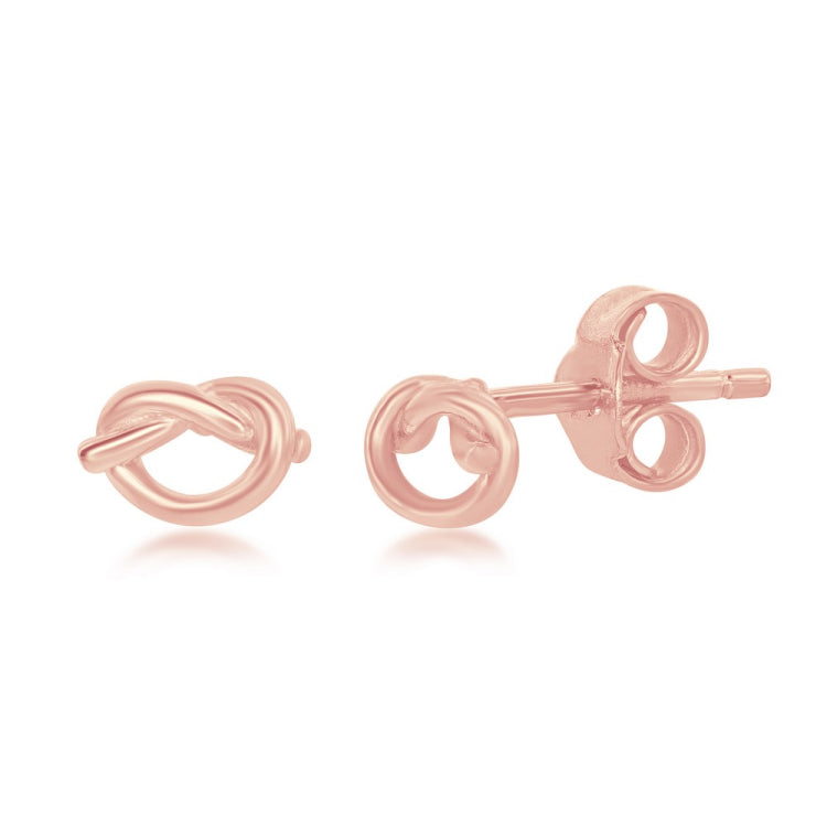 Sterling Silver Love Knot Stud Earrings - Rose Gold Plated Sterling Silver Love Knot Stud Earrings - Rose Gold Plated