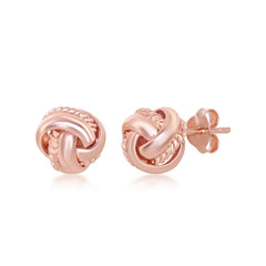 Sterling Silver Rope Border Love Knot Stud Earrings - Rose Gold Plated Sterling Silver Rope Border Love Knot Stud Earrings - Rose Gold Plated