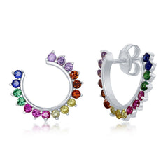 Sterling Silver Rainbow CZ Open Hoop Stud Earrings Sterling Silver Rainbow CZ Open Hoop Stud Earrings