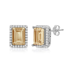 Sterling Silver CZ 8x6mm Rectangular Step-Cut Golden Shadow Swarovski Element Earrings Sterling Silver CZ 8x6mm Rectangular Step-Cut Golden Shadow Swarovski Element Earrings