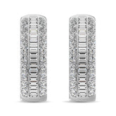 14K White Gold Round and Baguette Diamond 1/2 Ct.Tw. Hoop Earrings