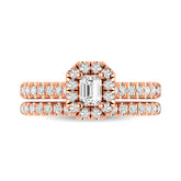 Diamond Classic Shank Single Halo Bridal Ring 1 ct tw Emerald Cut in 14K Rose Gold