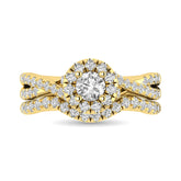 Diamond Twist Shank Single Halo Bridal Ring 1 ct tw Round Cut in 14K Yellow Gold