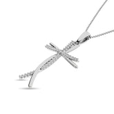 Diamond Cross Pendant 1/10 ct tw in 10K White Gold