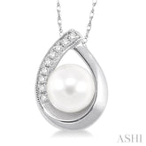 6.5 MM Round Shape Cultured Pearl and 1/20 Ctw Round Cut Diamond Pendant in 10K White Gold with Chain