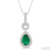 6x4 MM Pear Cut Drop Emerald and 1/6 Ctw Round Cut Diamond Precious Pendant in 10K White Gold with chain