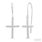 1/6 Ctw Cross Charm Round Cut Diamond Fashion Petite Earrings in 10K White Gold