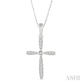 1/10 Ctw Cross Charm Round Cut Diamond Petite Pendant With Chain in 10K White Gold