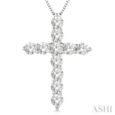 1 Ctw Round Cut Diamond Cross Pendant in 14K White Gold with Chain
