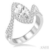 5/8 Ctw Marquise Center Bypass Shank Semi-Mount Round Cut Diamond Ring in 14K White Gold