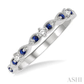 1.35 MM Sapphire and 1/10 Ctw Round Cut Diamond Precious Wedding Band in 14K White Gold