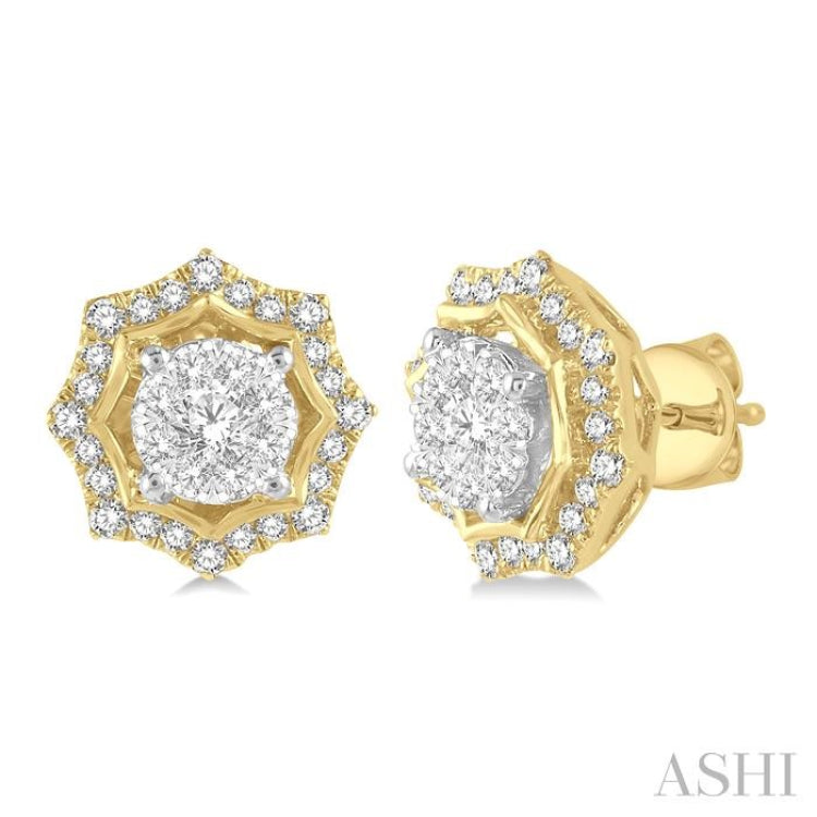 1/2 Ctw Star Lattice Lovebright Round Cut Diamond Earring in 14K Yellow and White Gold 1/2 Ctw Star Lattice Lovebright Round Cut Diamond Earring in 14K Yellow and White Gold