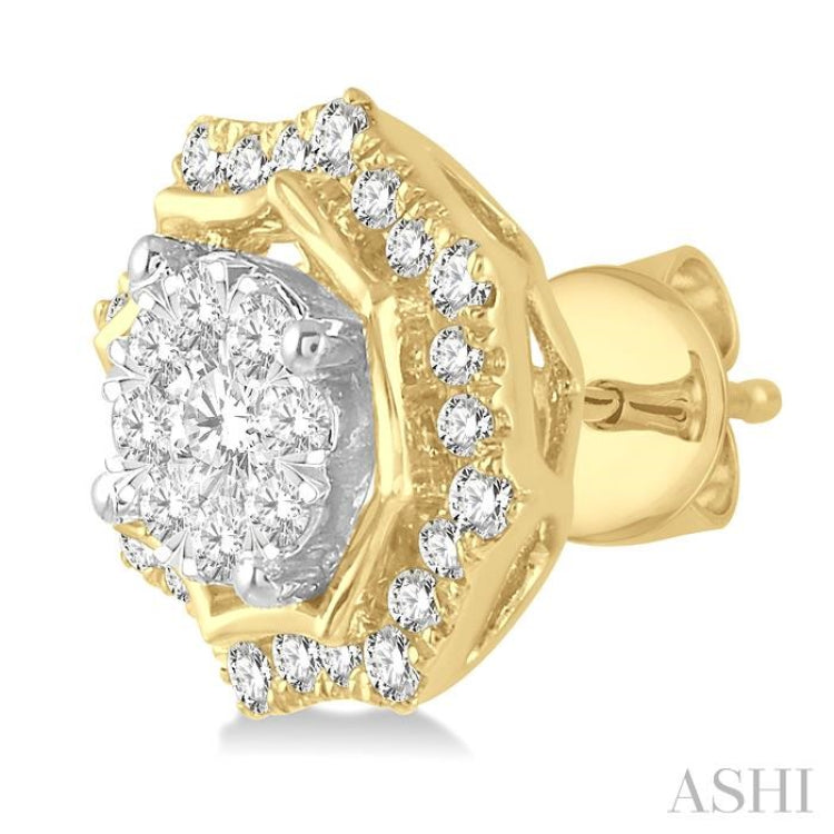 1/2 Ctw Star Lattice Lovebright Round Cut Diamond Earring in 14K Yellow and White Gold 1/2 Ctw Star Lattice Lovebright Round Cut Diamond Earring in 14K Yellow and White Gold