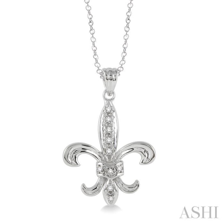 1/20 Ctw Single Cut Diamond Fleur De Lis Pendant in Sterling Silver with Chain 1/20 Ctw Single Cut Diamond Fleur De Lis Pendant in Sterling Silver with Chain