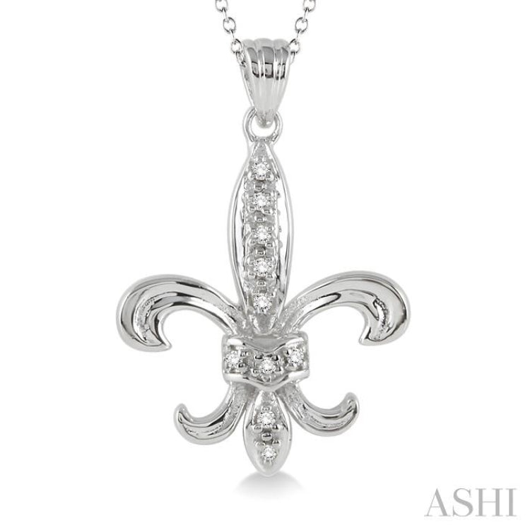1/20 Ctw Single Cut Diamond Fleur De Lis Pendant in Sterling Silver with Chain 1/20 Ctw Single Cut Diamond Fleur De Lis Pendant in Sterling Silver with Chain