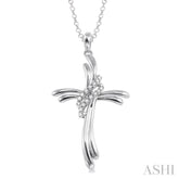 1/20 Ctw Round Cut Diamond Cross Pendant in Sterling Silver with Chain