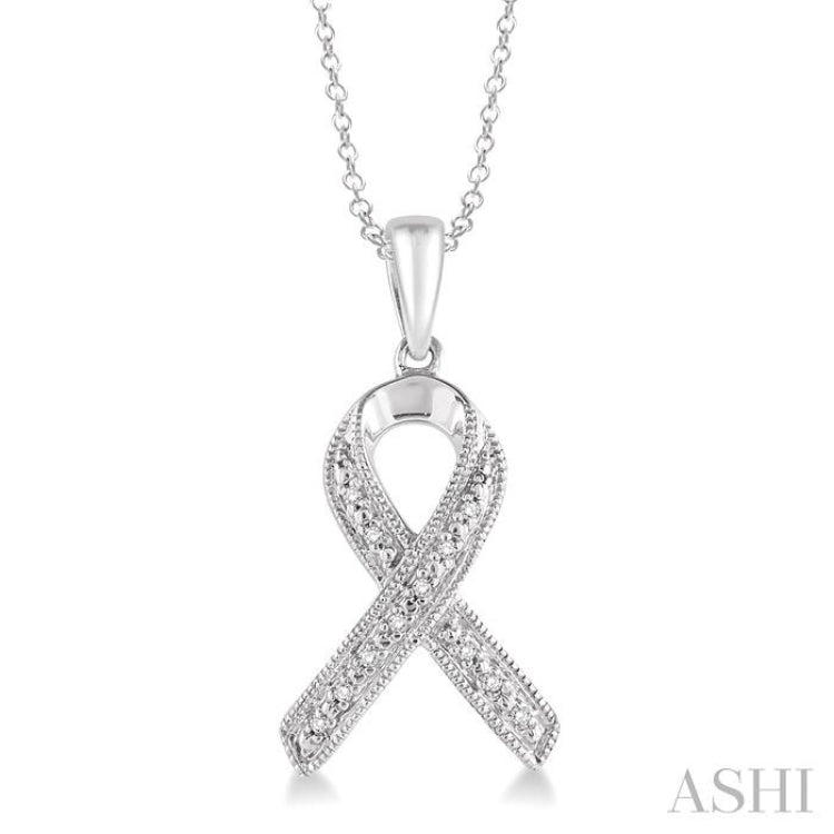 1/20 Ctw Single Cut Diamond Support Ribbon Pendant in Sterling Silver with Chain 1/20 Ctw Single Cut Diamond Support Ribbon Pendant in Sterling Silver with Chain