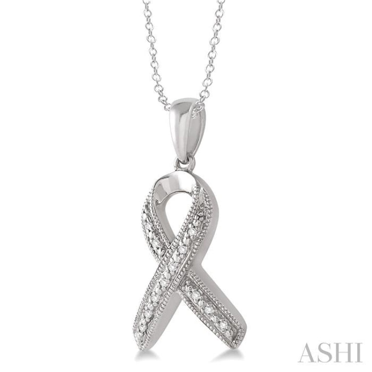 1/20 Ctw Single Cut Diamond Support Ribbon Pendant in Sterling Silver with Chain 1/20 Ctw Single Cut Diamond Support Ribbon Pendant in Sterling Silver with Chain
