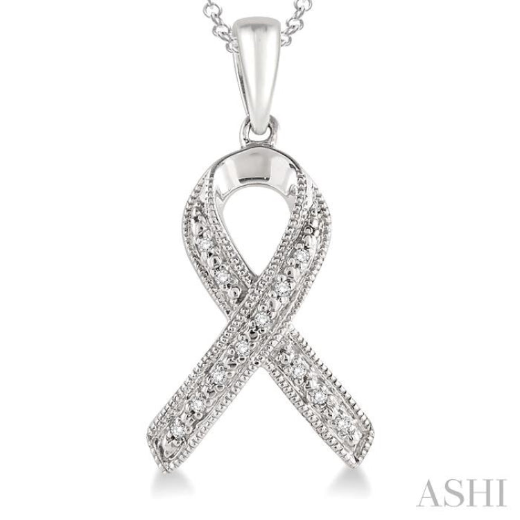1/20 Ctw Single Cut Diamond Support Ribbon Pendant in Sterling Silver with Chain 1/20 Ctw Single Cut Diamond Support Ribbon Pendant in Sterling Silver with Chain