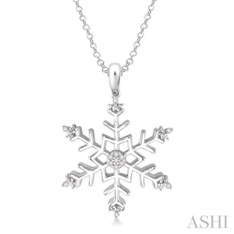 1/20 Ctw Single Cut Diamond Snowflake Pendant in Sterling Silver with Chain 1/20 Ctw Single Cut Diamond Snowflake Pendant in Sterling Silver with Chain