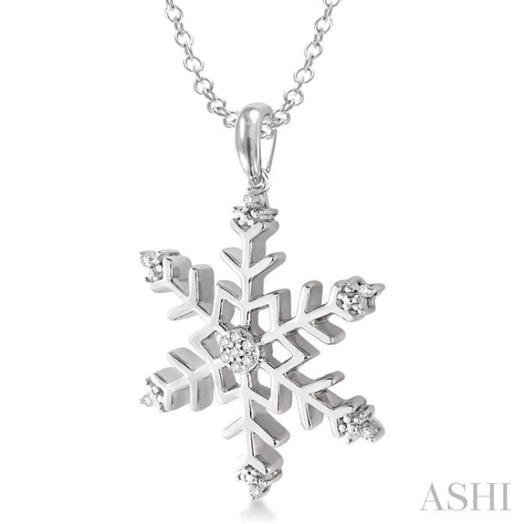 1/20 Ctw Single Cut Diamond Snowflake Pendant in Sterling Silver with Chain 1/20 Ctw Single Cut Diamond Snowflake Pendant in Sterling Silver with Chain