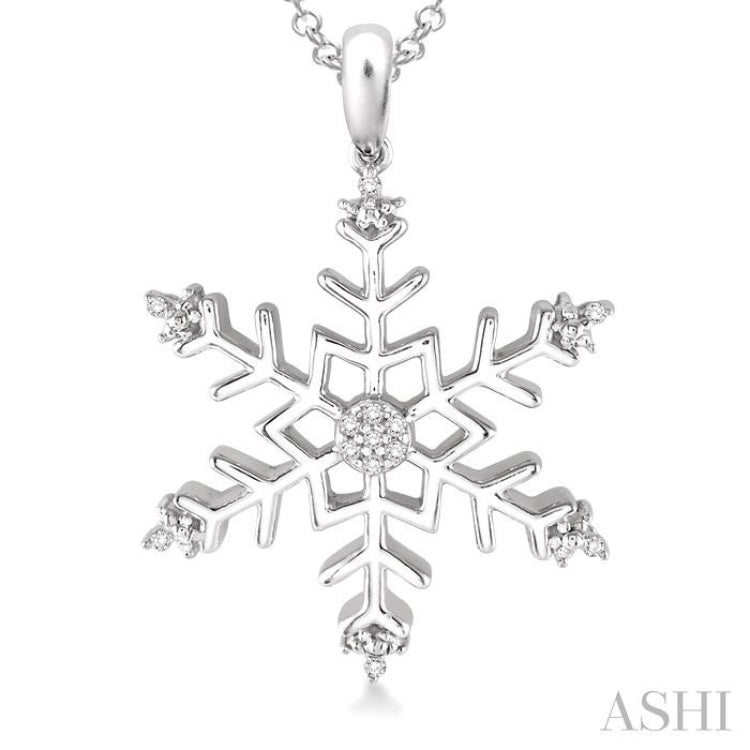 1/20 Ctw Single Cut Diamond Snowflake Pendant in Sterling Silver with Chain 1/20 Ctw Single Cut Diamond Snowflake Pendant in Sterling Silver with Chain